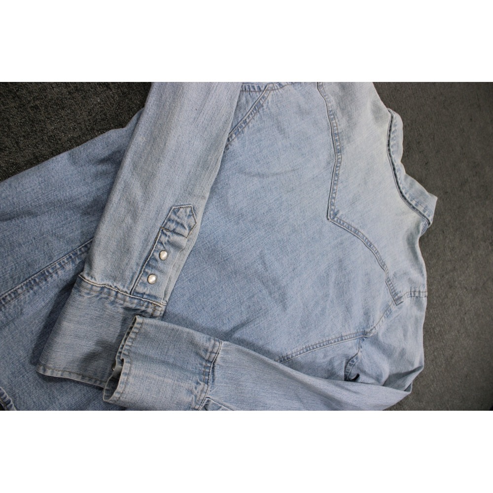 Rafaella Jeans Womens Blue Denim Western Snap Shirt Light Wash Cotton Size 12 - Picture 5 of 12